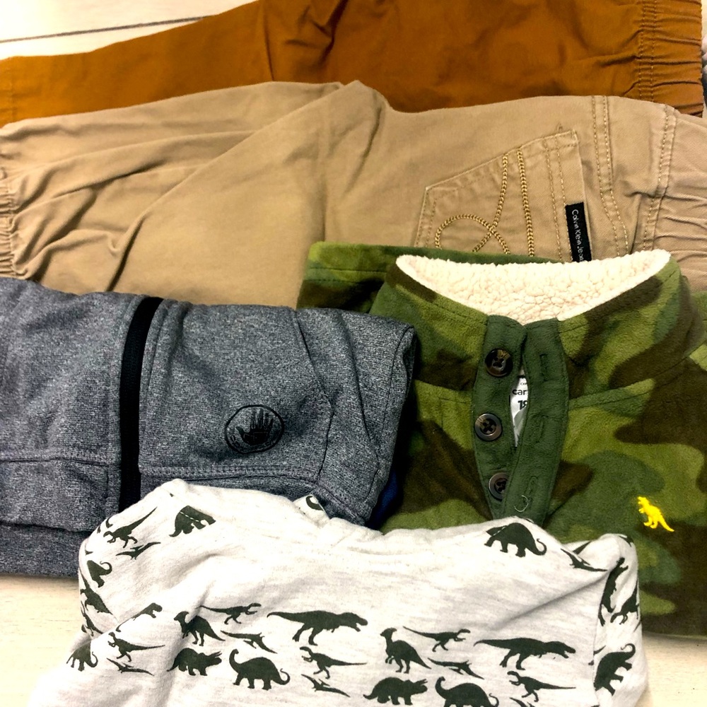 18 month size kid clothes , 3 jackets 2 pants